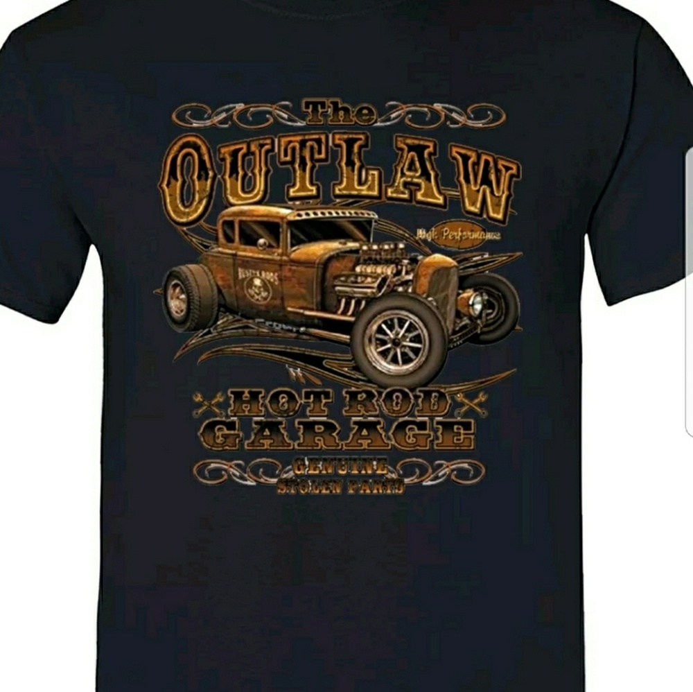 Outlaw Hot Rod Garage T-Shirt USA America Patriot